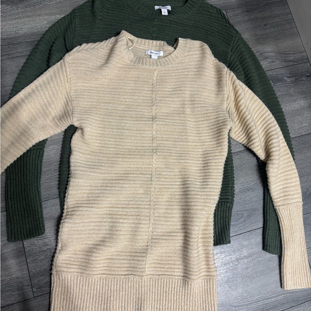 Ribbed Knit Sweaters in Cream and Green